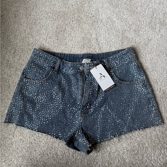 Anewsta Pants - Stylish High Waist Denim Shorts with Studded Design